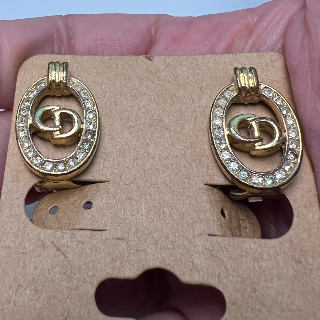 Christian Dior Cd Gold Tone Clip-On Earrings